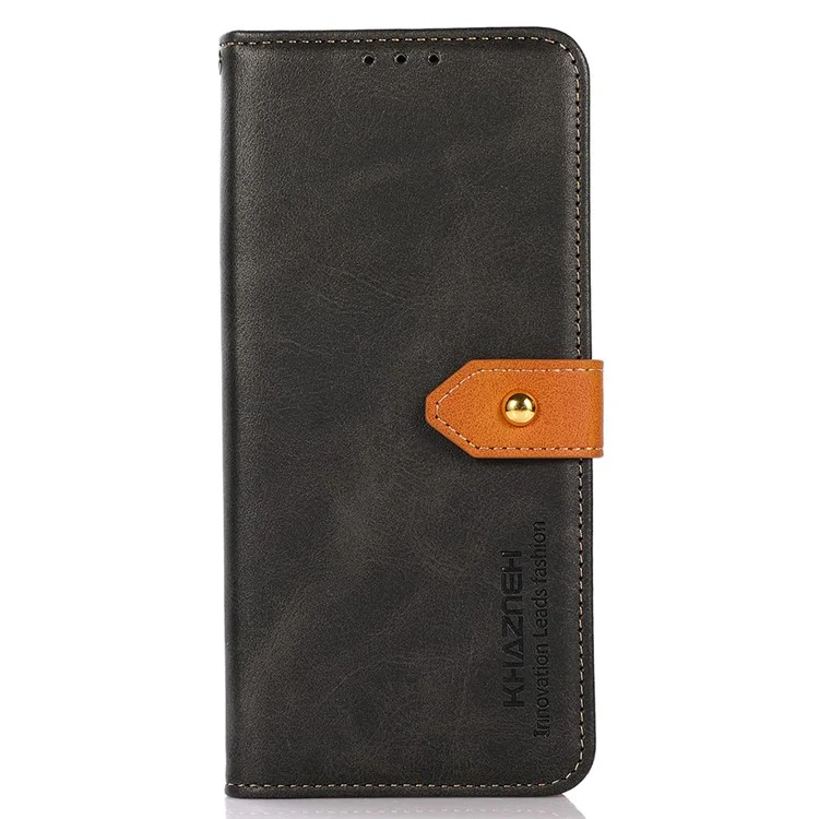 KHAZNEH Golden Magnetic Clasp Dual Color Leather Phone Case with Stand Wallet for OnePlus Nord CE 5G - Black