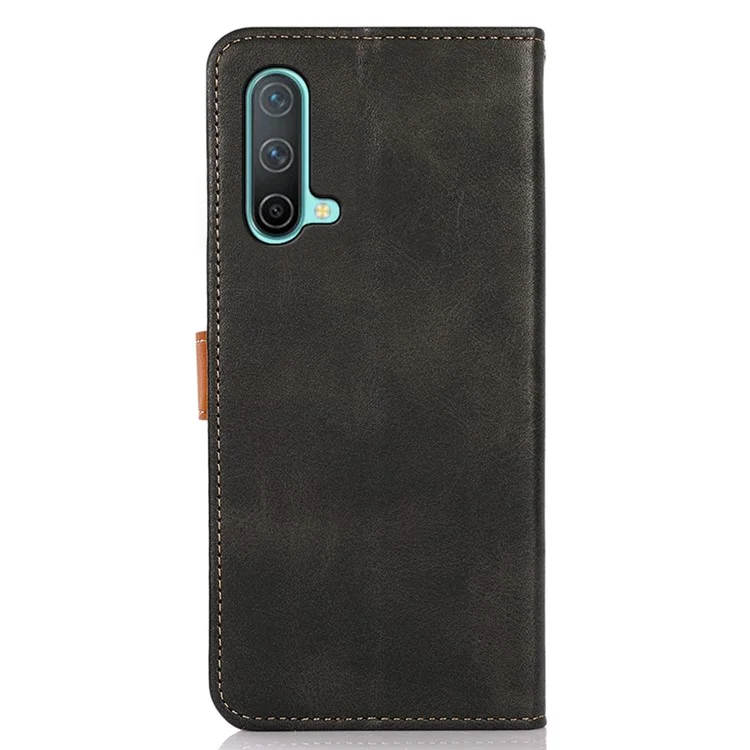 KHAZNEH Golden Magnetic Clasp Dual Color Leather Phone Case with Stand Wallet for OnePlus Nord CE 5G - Black
