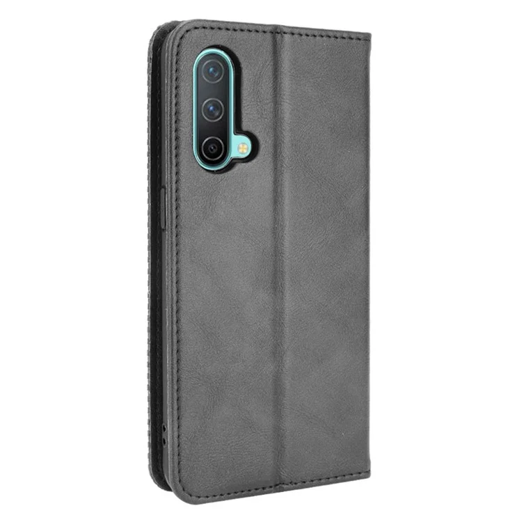 Full Protection Shockproof Vintage PU Leather Magnetic Closure Wallet Stand Case for OnePlus Nord CE 5G - Black