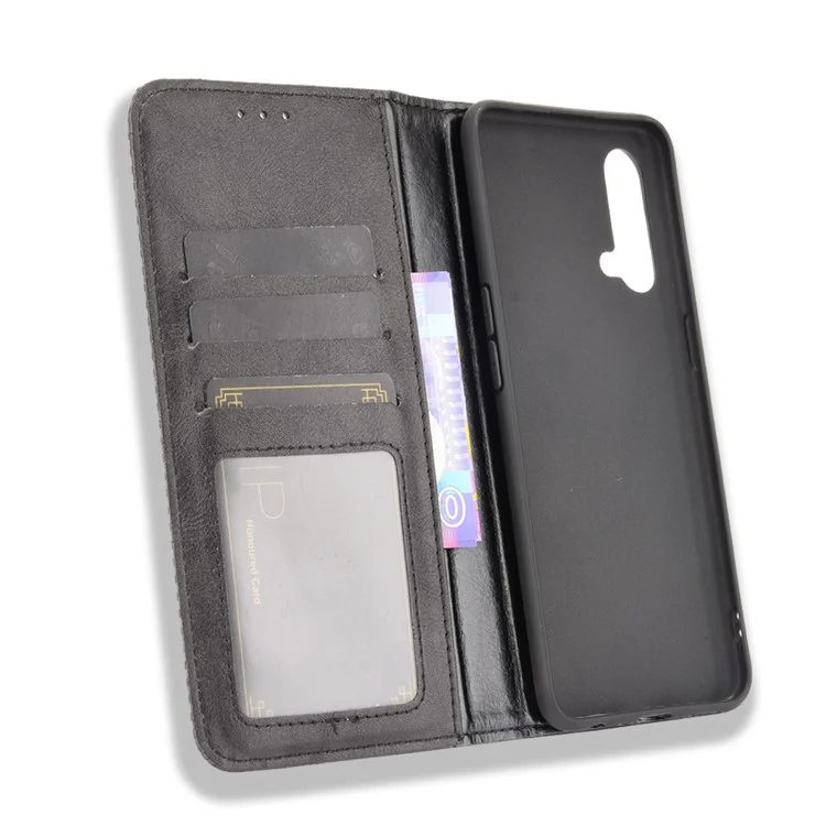 Full Protection Shockproof Vintage PU Leather Magnetic Closure Wallet Stand Case for OnePlus Nord CE 5G - Black