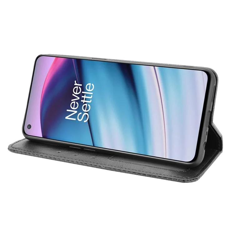 Full Protection Shockproof Vintage PU Leather Magnetic Closure Wallet Stand Case for OnePlus Nord CE 5G - Black