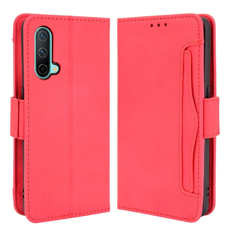 Magnetic Full Body Protection Shockproof Flip Leather Wallet Stand Protective Case with Multiple Card Slots for OnePlus Nord CE 5G - Red