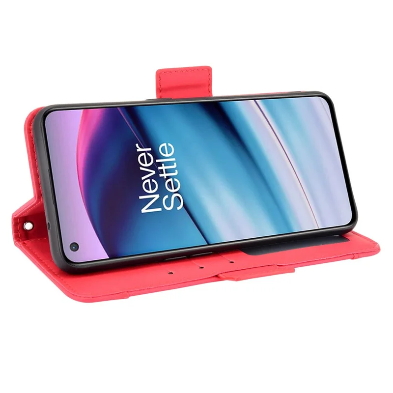Magnetic Full Body Protection Shockproof Flip Leather Wallet Stand Protective Case with Multiple Card Slots for OnePlus Nord CE 5G - Red