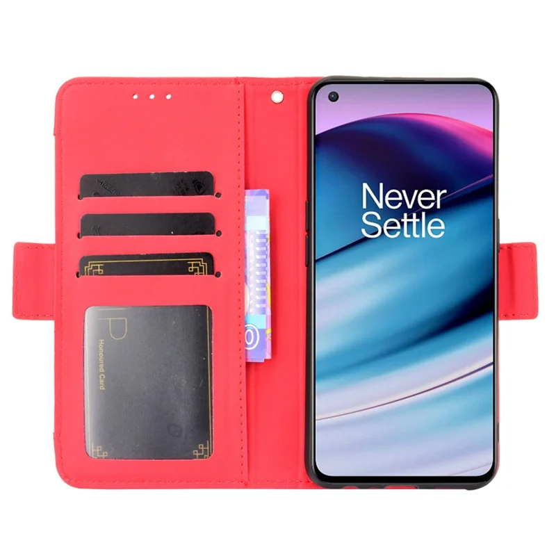 Magnetic Full Body Protection Shockproof Flip Leather Wallet Stand Protective Case with Multiple Card Slots for OnePlus Nord CE 5G - Red