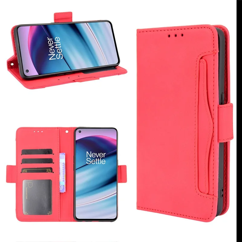 Magnetic Full Body Protection Shockproof Flip Leather Wallet Stand Protective Case with Multiple Card Slots for OnePlus Nord CE 5G - Red