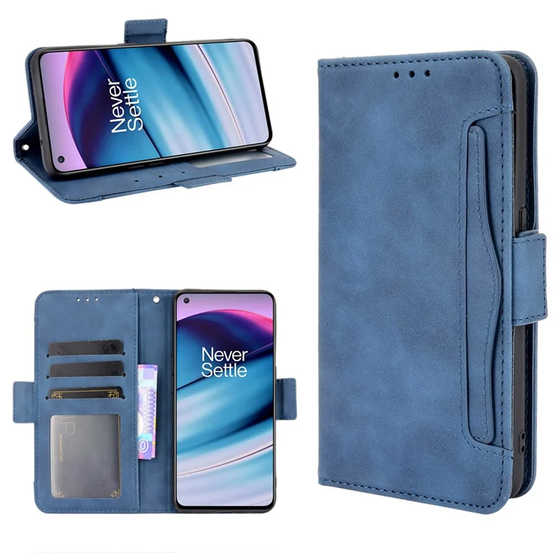 Magnetic Full Body Protection Shockproof Flip Leather Wallet Stand Protective Case with Multiple Card Slots for OnePlus Nord CE 5G - Blue