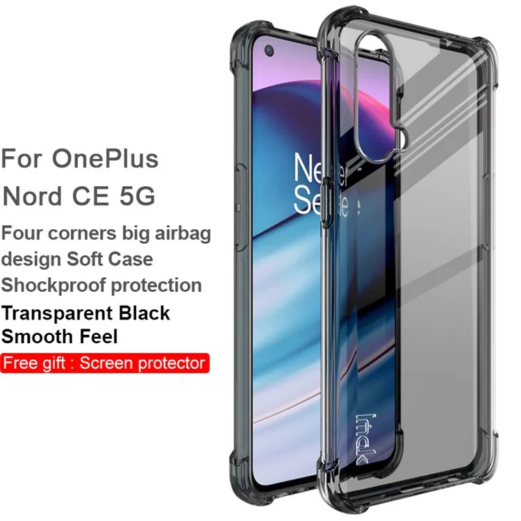 IMAK Гибкий чехол из ТПУ с защитной пленкой для экрана для OnePlus Nord CE 5G - Прозрачно-черный
