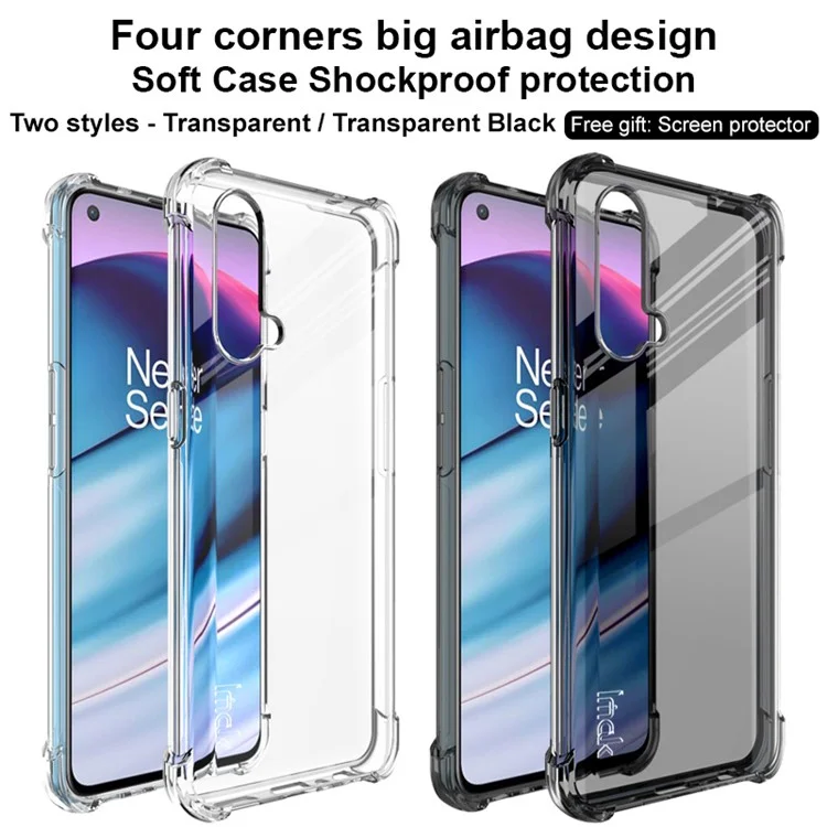 IMAK Flexible TPU -fallabdeckung Mit Bildschirmschutz Für OnePlus Nord CE 5G - Transparent Schwarz