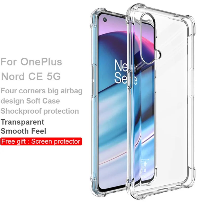 IMAK Flexible TPU Case Cover with Screen Protector for OnePlus Nord CE 5G - Transparent
