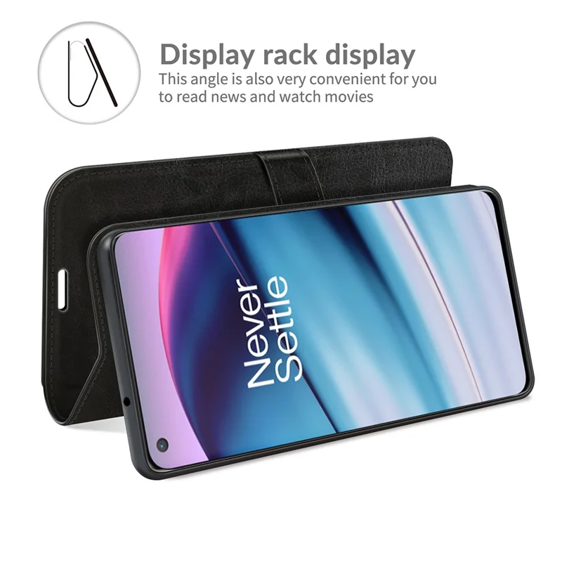 Crazy Horse Texture Brieftasche Leder Schutzhülle Mit Ständer Für OnePlus Nord Ce 5g - Schwarz