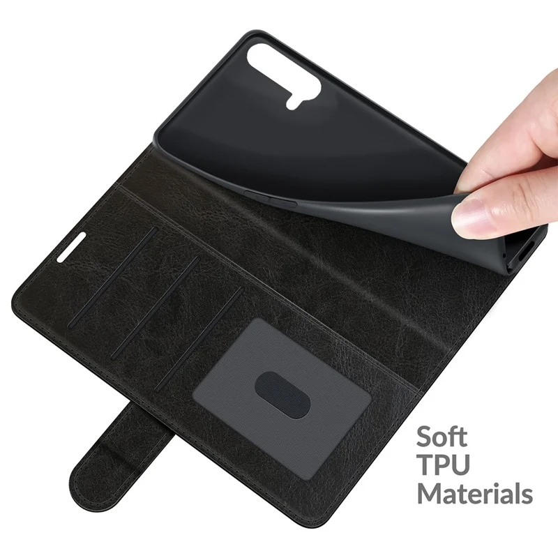 Crazy Horse Texture Brieftasche Leder Schutzhülle Mit Ständer Für OnePlus Nord Ce 5g - Schwarz