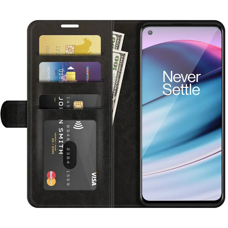 Crazy Horse Texture Brieftasche Leder Schutzhülle Mit Ständer Für OnePlus Nord Ce 5g - Schwarz