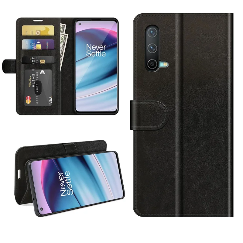 Crazy Horse Texture Brieftasche Leder Schutzhülle Mit Ständer Für OnePlus Nord Ce 5g - Schwarz