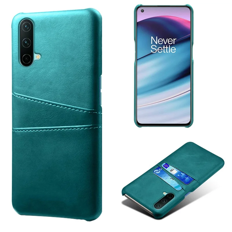 KSQ PU Leather Coated PC Cell Phone Back Case with Double Card Slots for OnePlus Nord CE 5G - Green