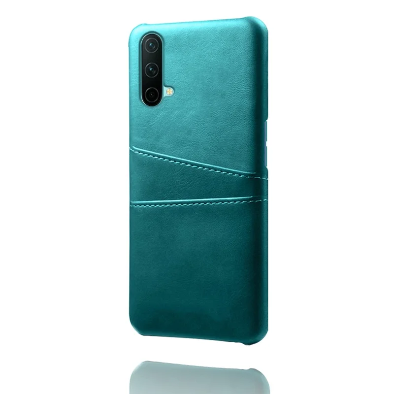 KSQ PU Leather Coated PC Cell Phone Back Case with Double Card Slots for OnePlus Nord CE 5G - Green