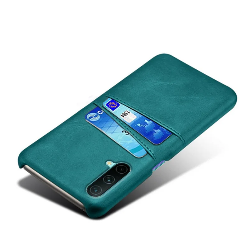KSQ PU Leather Coated PC Cell Phone Back Case with Double Card Slots for OnePlus Nord CE 5G - Green