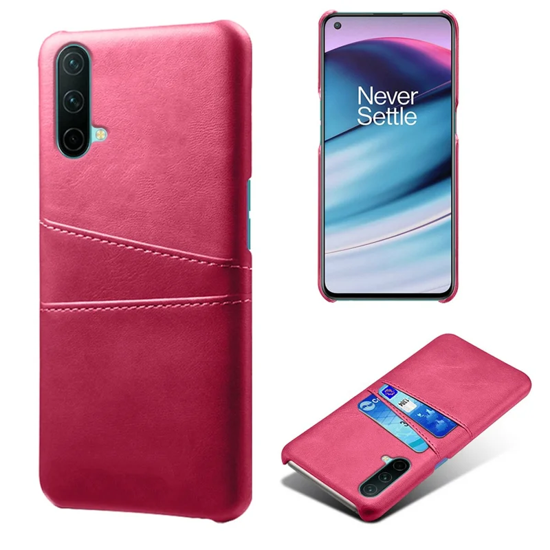 KSQ PU Leather Coated PC Cell Phone Back Case with Double Card Slots for OnePlus Nord CE 5G - Rose