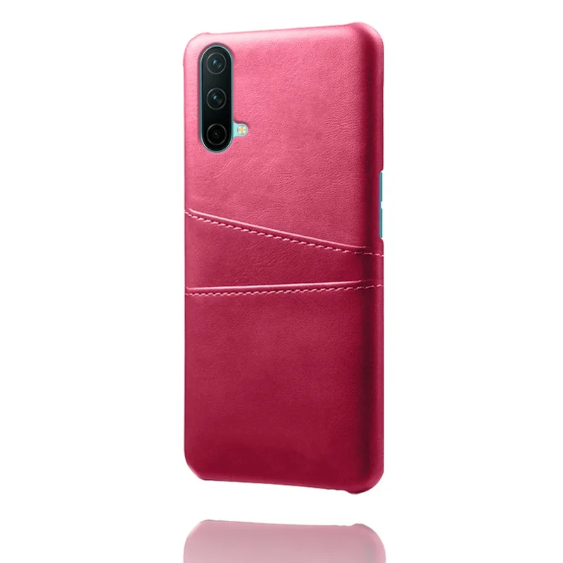 KSQ PU Leather Coated PC Cell Phone Back Case with Double Card Slots for OnePlus Nord CE 5G - Rose