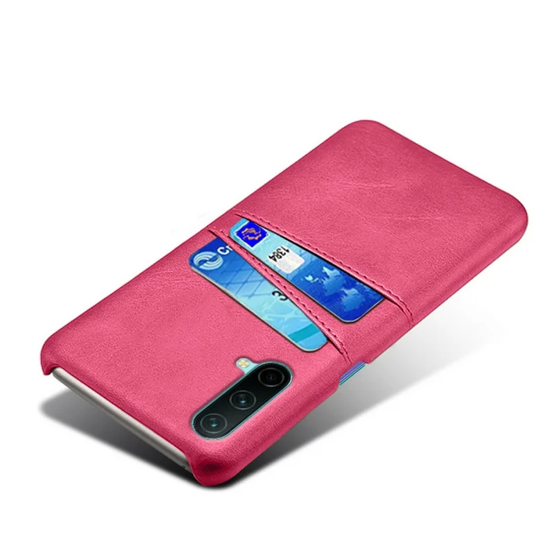 KSQ PU Leather Coated PC Cell Phone Back Case with Double Card Slots for OnePlus Nord CE 5G - Rose