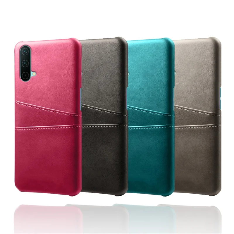 KSQ PU Leather Coated PC Cell Phone Back Case with Double Card Slots for OnePlus Nord CE 5G - Rose