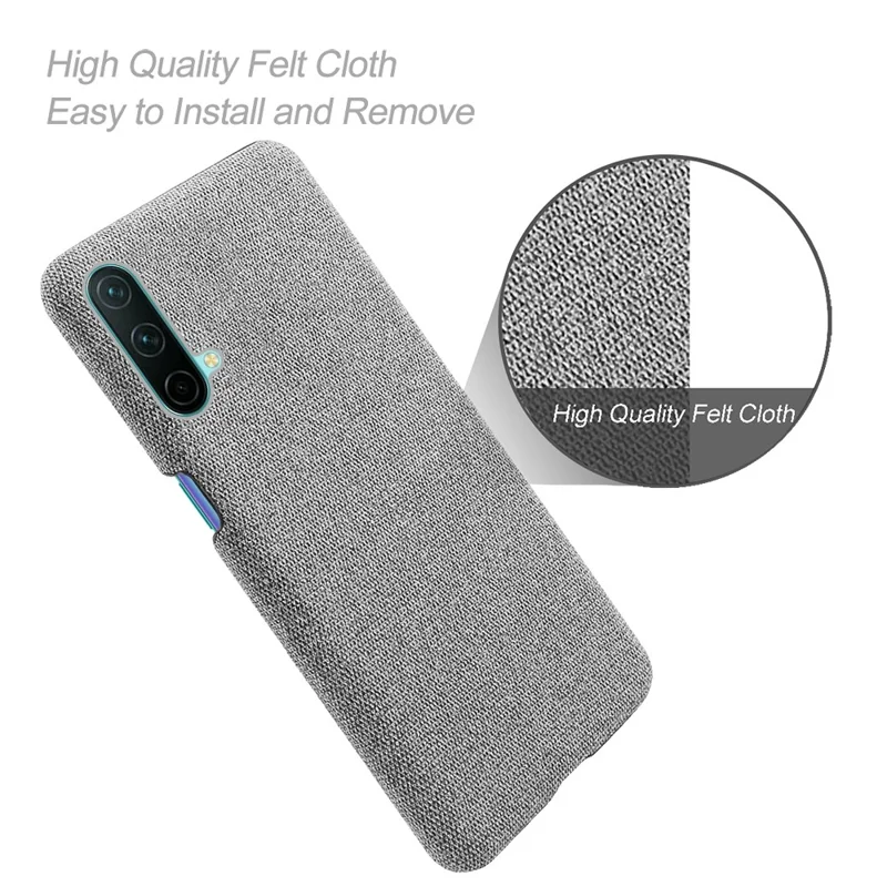 Cloth Coated Hard Plastic Phone Case Cover for OnePlus Nord CE 5G - Light Grey