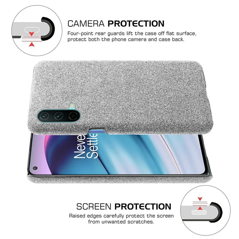 Cloth Coated Hard Plastic Phone Case Cover for OnePlus Nord CE 5G - Light Grey