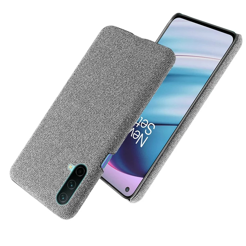 Cloth Coated Hard Plastic Phone Case Cover for OnePlus Nord CE 5G - Light Grey