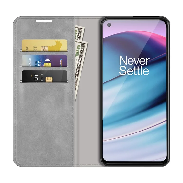 Кожаный чехол-бумажник с автоматическим поглощением для OnePlus Nord CE 5G - серый
