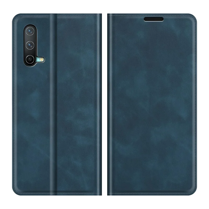 Skin-touch Auto-absorbed Wallet Leather Case with Stand for OnePlus Nord CE 5G - Blue
