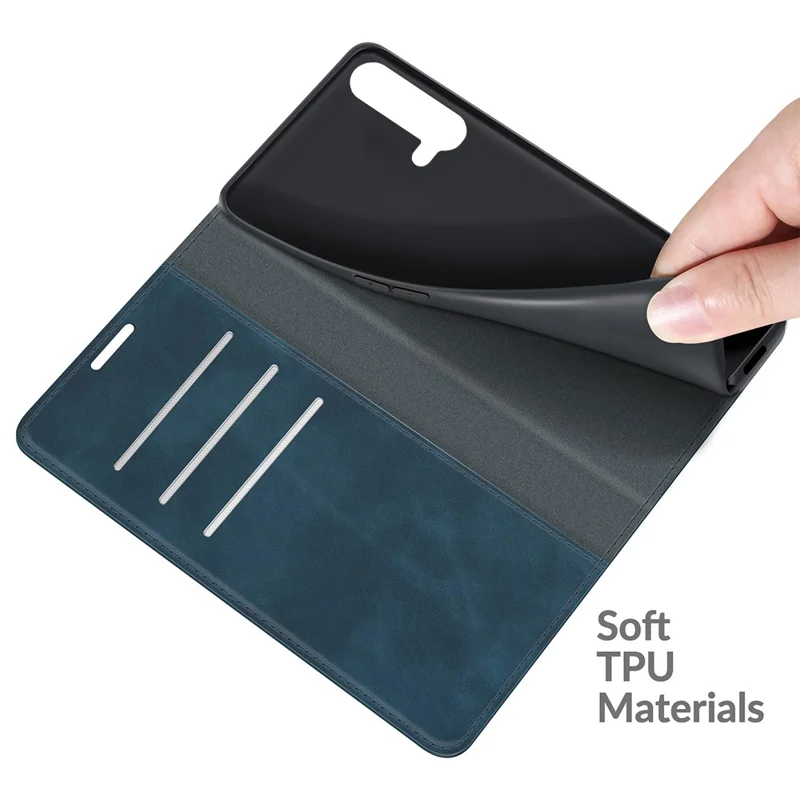 Skin-touch Auto-absorbed Wallet Leather Case with Stand for OnePlus Nord CE 5G - Blue