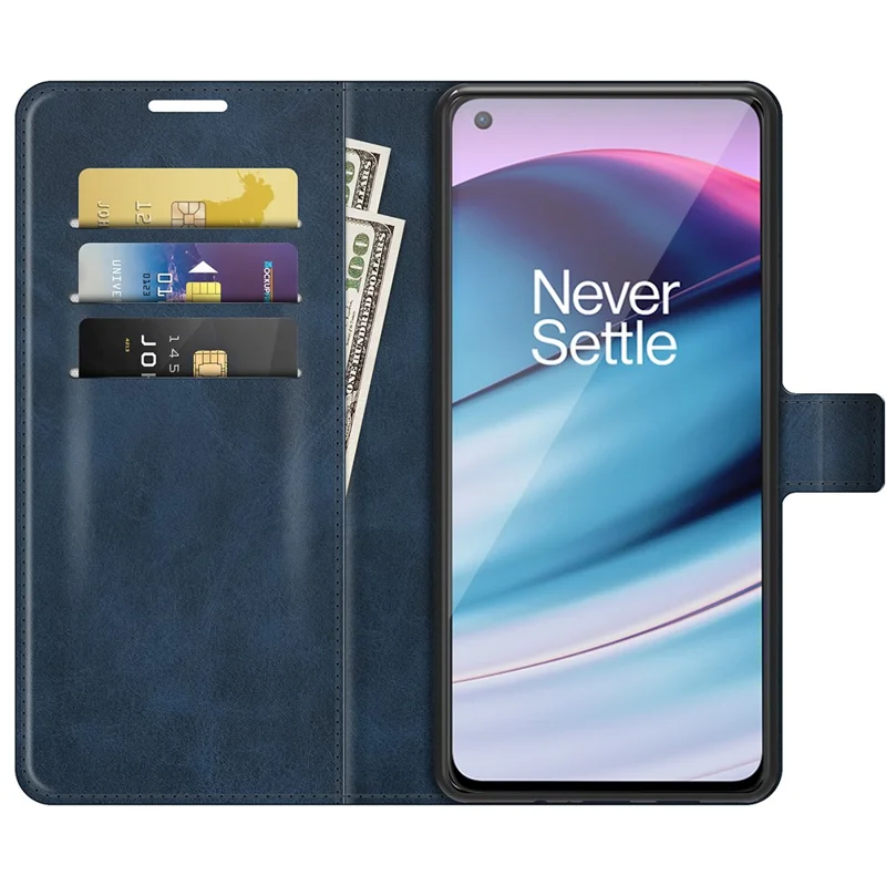 Magnetic Square Clasp Wallet Stand Leather Case Protector for OnePlus Nord CE 5G - Blue