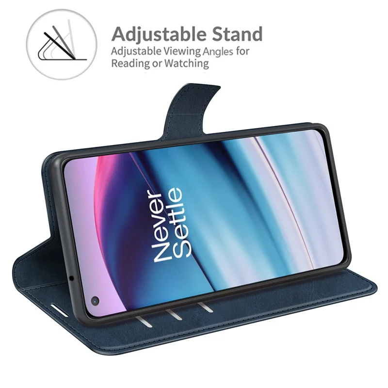 Magnetic Square Clasp Wallet Stand Leather Case Protector for OnePlus Nord CE 5G - Blue