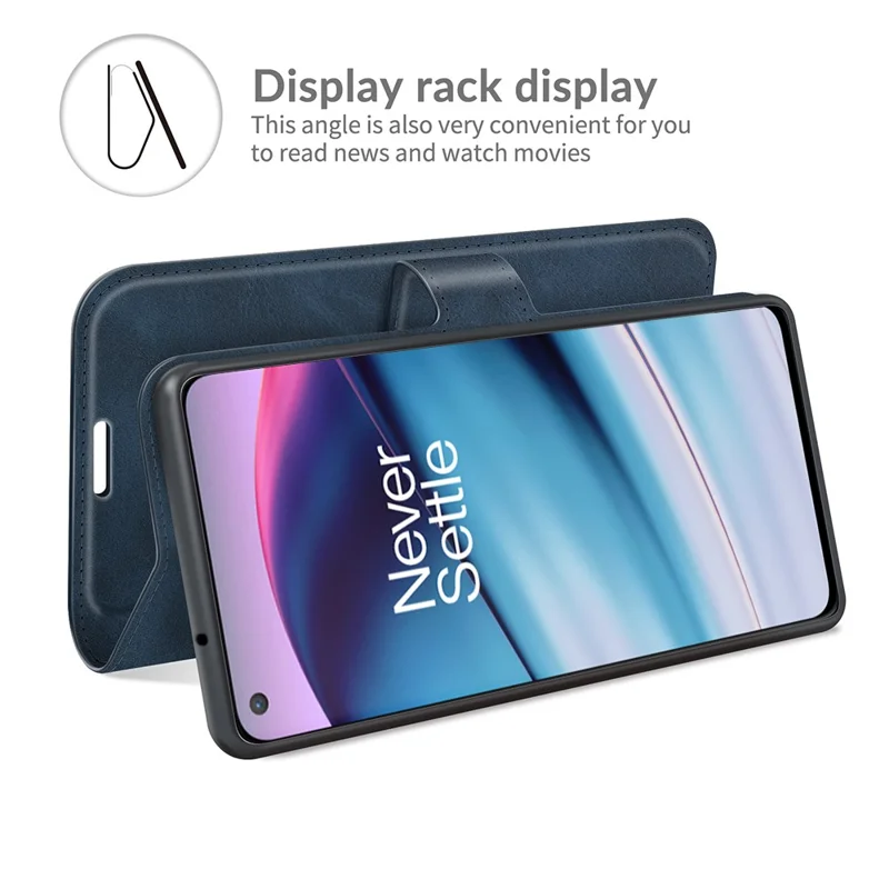 Magnetic Square Clasp Wallet Stand Leather Case Protector for OnePlus Nord CE 5G - Blue