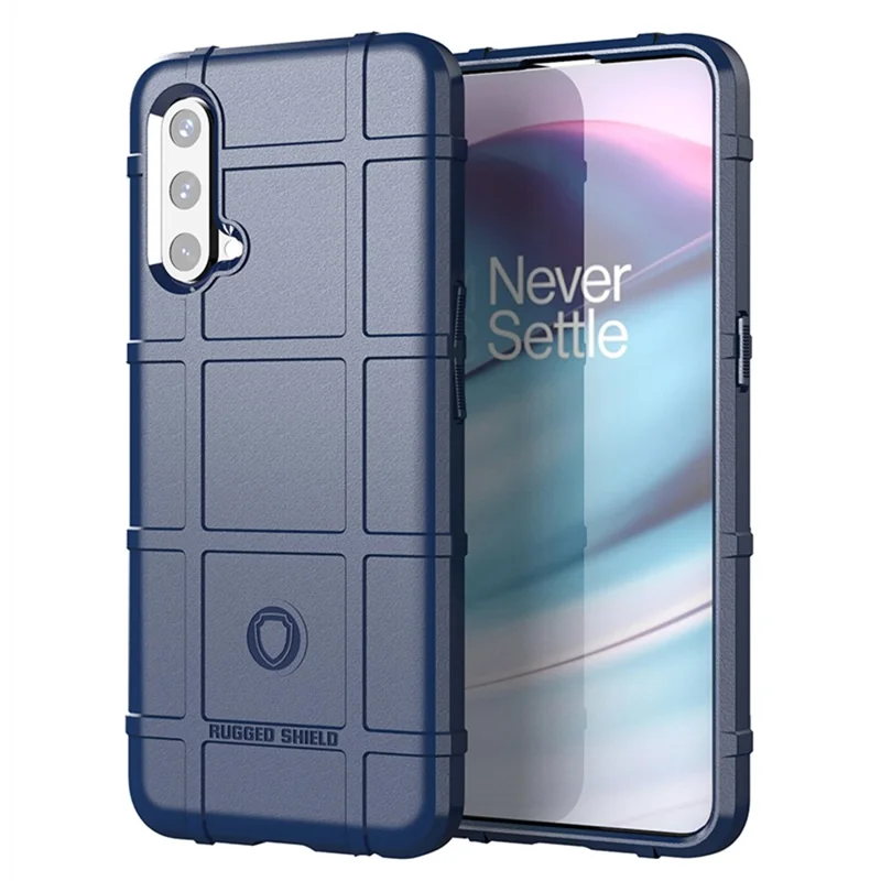 Shock-proof Rugged Square Grid Texture TPU Phone Cover Case for OnePlus Nord CE 5G - Blue