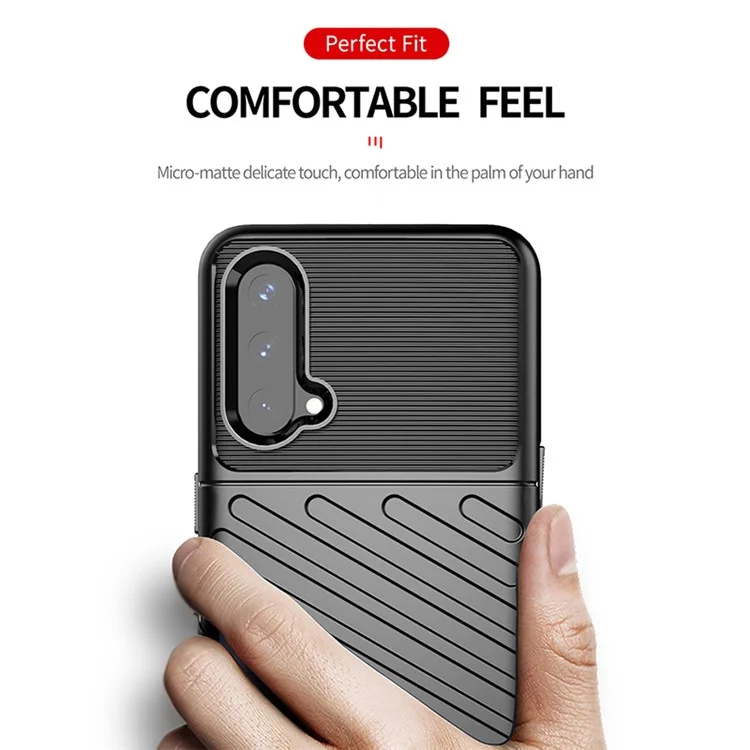 Capa de Proteção Espessa com Textura de Tecido da Série Thunder para OnePlus Nord CE 5G - Preto