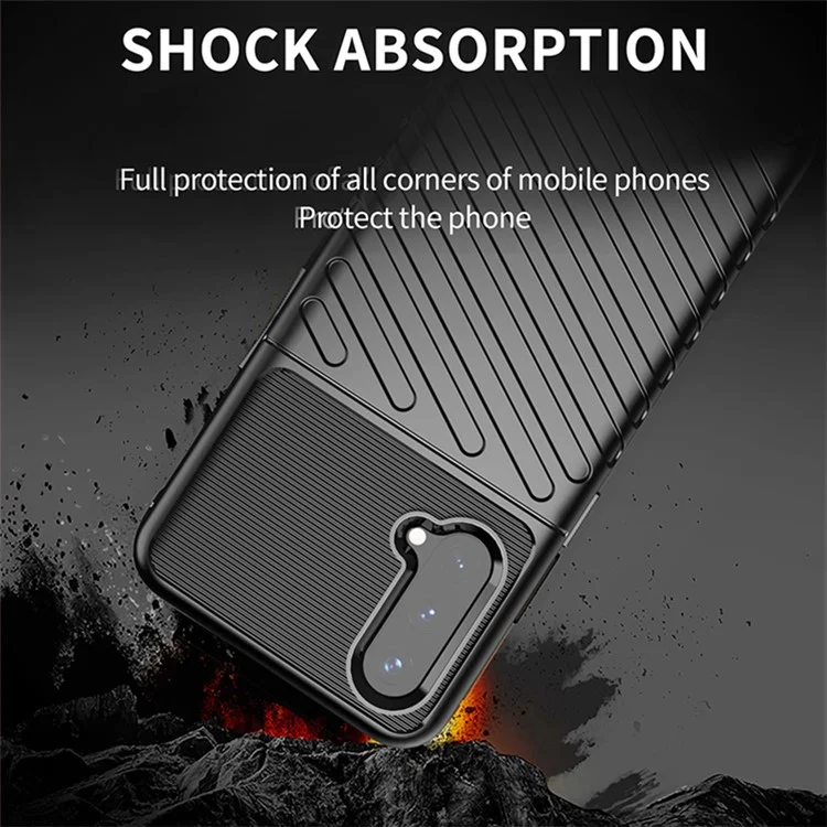 Capa de Proteção Espessa com Textura de Tecido da Série Thunder para OnePlus Nord CE 5G - Preto