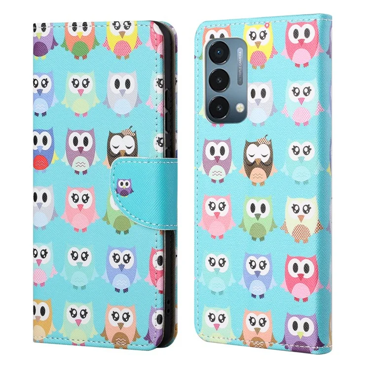 Modello di Pittura a Trama Incrociata Custodia in Pelle di Protezione a Fritta Orizzontale Per Una Protezione Per OnePlus Nord N200 5G/OPPO A93 5G - Gufi Carini