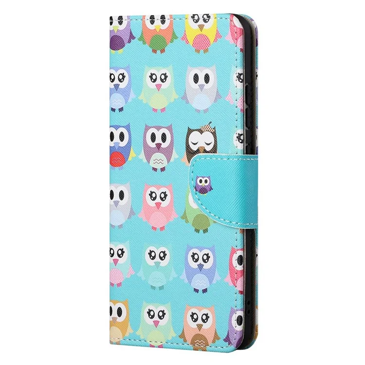 Modello di Pittura a Trama Incrociata Custodia in Pelle di Protezione a Fritta Orizzontale Per Una Protezione Per OnePlus Nord N200 5G/OPPO A93 5G - Gufi Carini