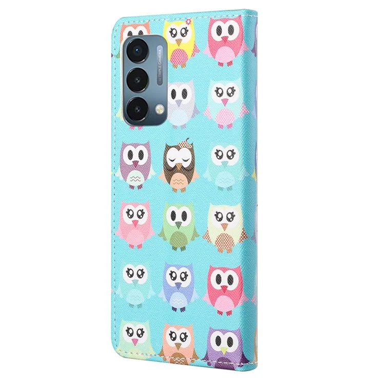 Modello di Pittura a Trama Incrociata Custodia in Pelle di Protezione a Fritta Orizzontale Per Una Protezione Per OnePlus Nord N200 5G/OPPO A93 5G - Gufi Carini