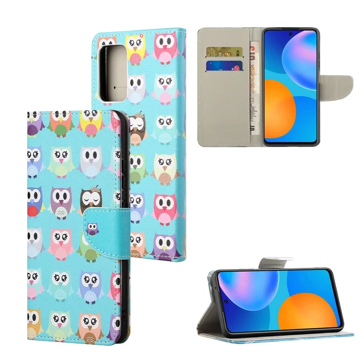 Modello di Pittura a Trama Incrociata Custodia in Pelle di Protezione a Fritta Orizzontale Per Una Protezione Per OnePlus Nord N200 5G/OPPO A93 5G - Gufi Carini