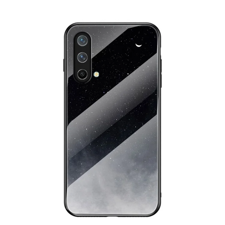Starry Sky Pattern Well-Protected Tempered Glass Phone Hybrid Case Cover for OnePlus Nord CE 5G - Black Starry