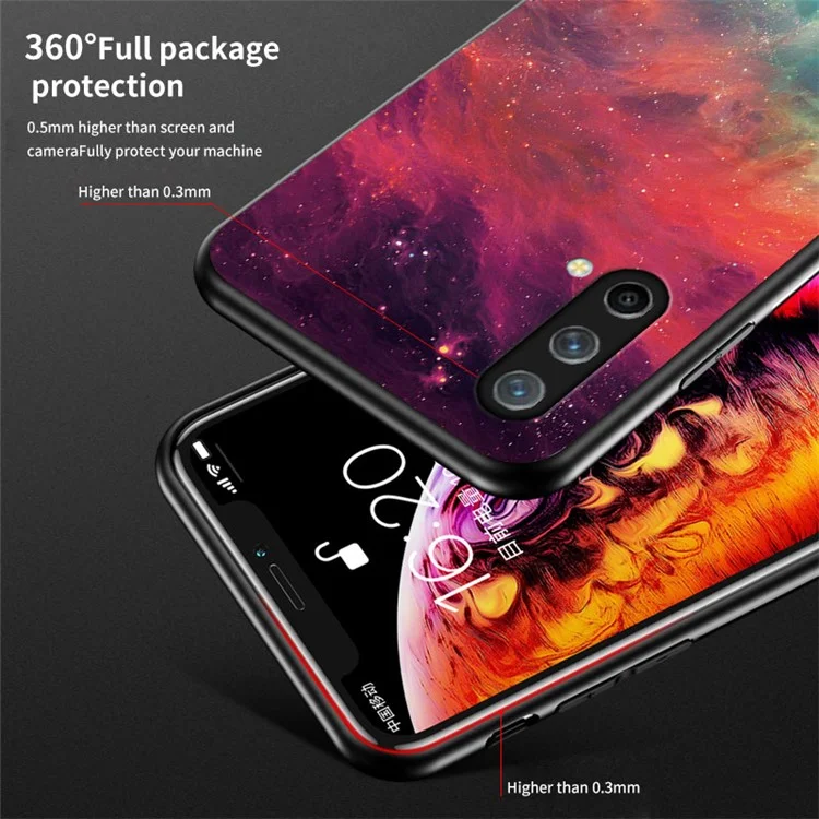 Starry Sky Pattern Well-Protected Tempered Glass Phone Hybrid Case Cover for OnePlus Nord CE 5G - Black Starry