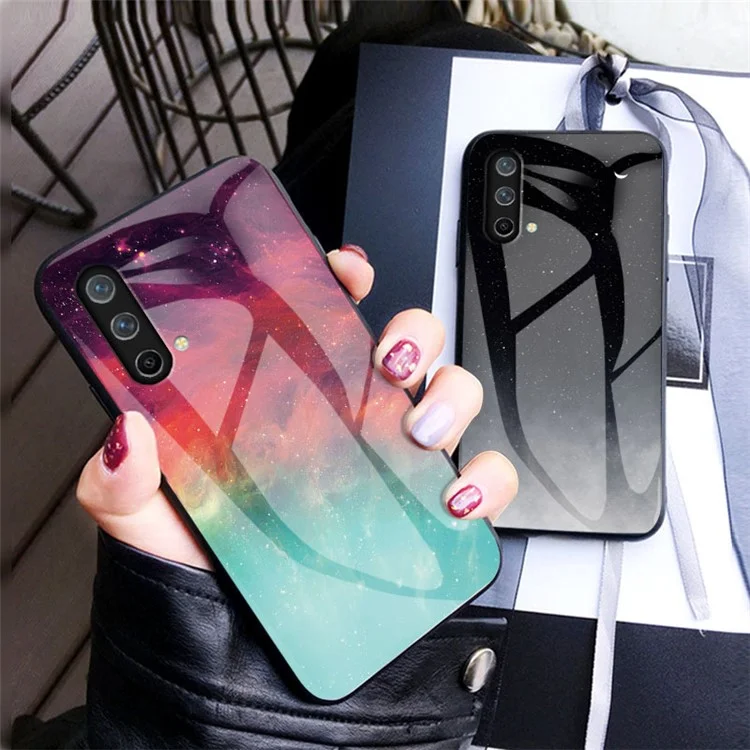 Starry Sky Pattern Well-Protected Tempered Glass Phone Hybrid Case Cover for OnePlus Nord CE 5G - Black Starry