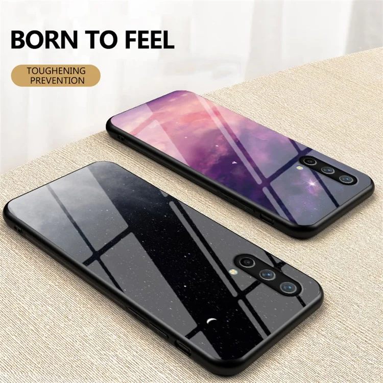 Starry Sky Pattern Well-Protected Tempered Glass Phone Hybrid Case Cover for OnePlus Nord CE 5G - Black Starry