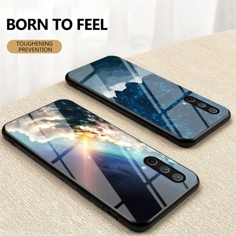 Starry Sky Pattern Well-Protected Tempered Glass Phone Hybrid Case Cover for OnePlus Nord CE 5G - Black Starry