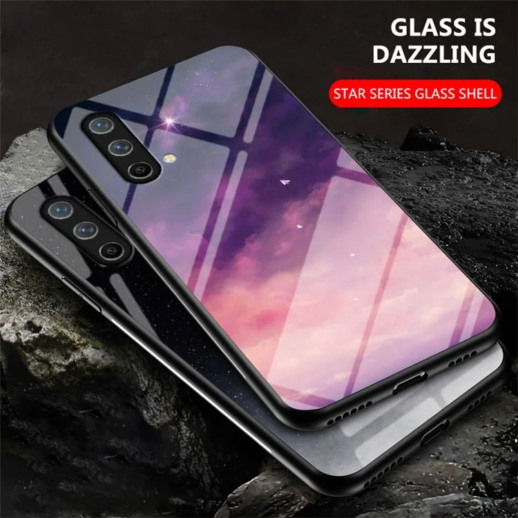 Starry Sky Pattern Well-Protected Tempered Glass Phone Hybrid Case Cover for OnePlus Nord CE 5G - Black Starry