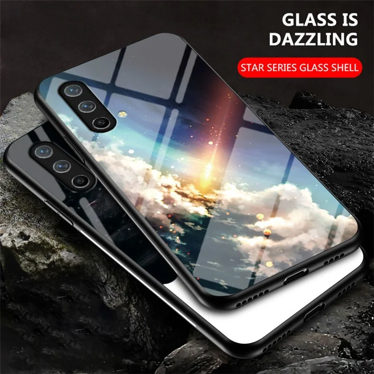 Starry Sky Pattern Well-Protected Tempered Glass Phone Hybrid Case Cover for OnePlus Nord CE 5G - Black Starry