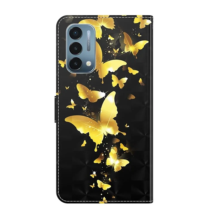 Pattern Printing Wallet Leather Protector Cover for OnePlus Nord N200 5G - Gold Butterfly