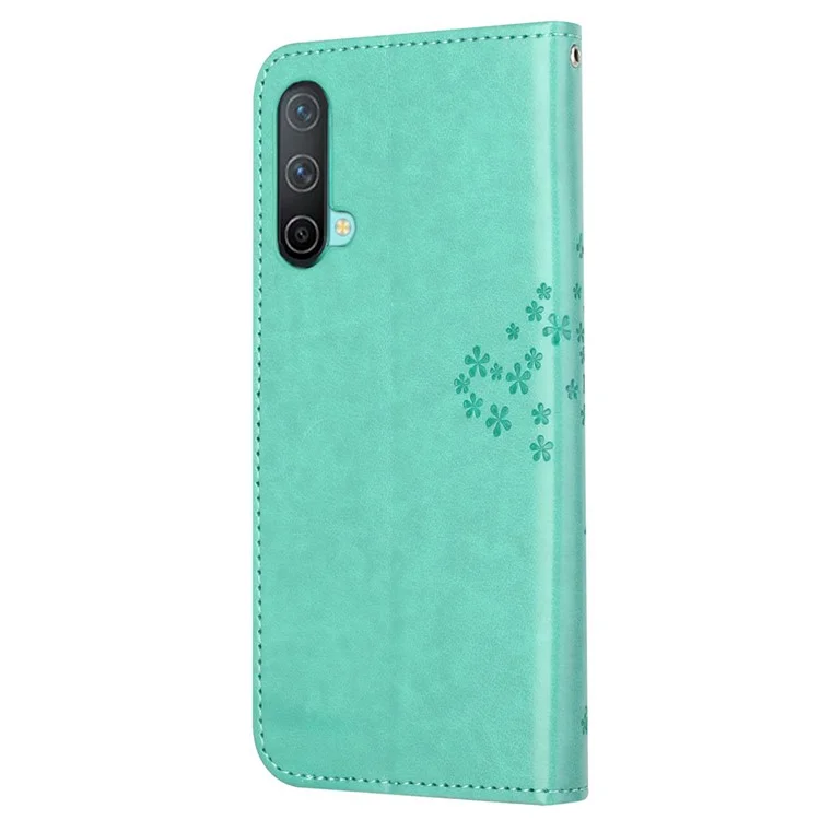 Carteira com Estampa de Coruja e Árvore, Design de Suporte de Couro PU Protetor de Celular para OnePlus Nord CE 5G - Ciano