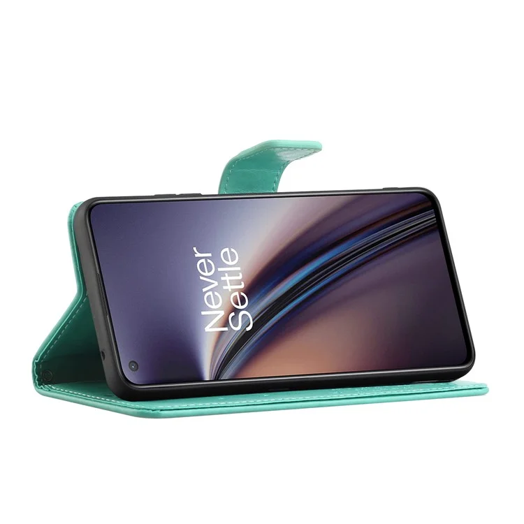 Carteira com Estampa de Coruja e Árvore, Design de Suporte de Couro PU Protetor de Celular para OnePlus Nord CE 5G - Ciano